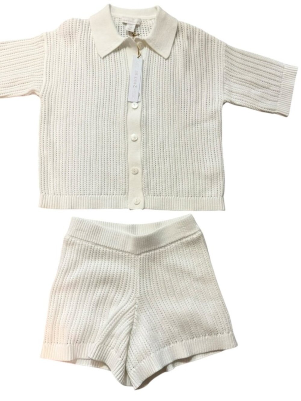 NWT House of Harlow 1960 Cream Knit Shirt Shorts Two Piece Set XS